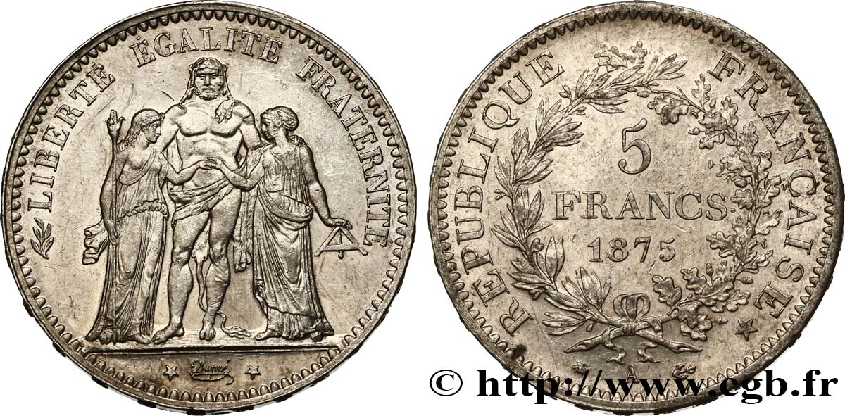 5 francs Hercule 1875 Paris F.334/14 AU52
