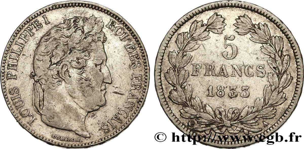 5 francs IIe type Domard 1833 Paris F.324/14 TB35