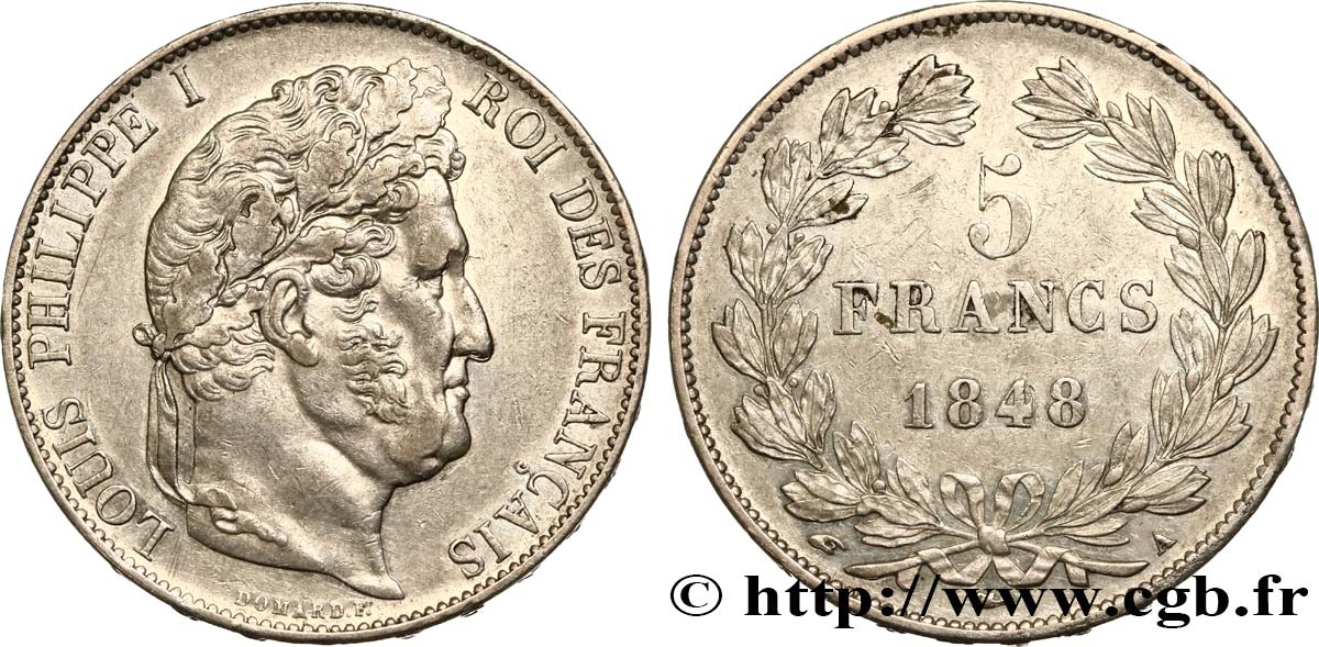 5 francs IIIe type Domard 1848 Paris F.325/17 TTB50