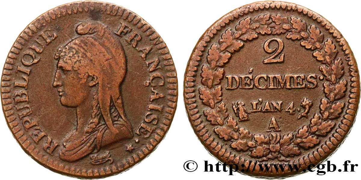 2 décimes Dupré 1796 Paris F.145/1 XF48 