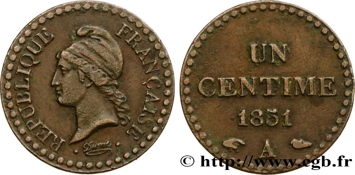Un centime Dupré, IIe République 1851 Paris F.101/8 XF45