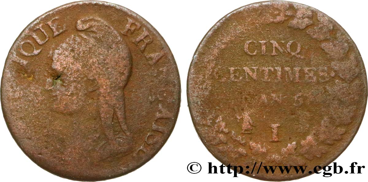 Cinq centimes Dupré, grand module 1797 Limoges F.115/23 VG10