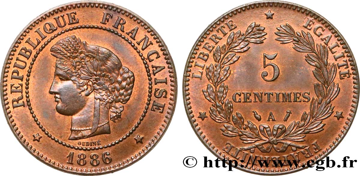 5 centimes Cérès 1886 Paris F.118/28 MS60 
