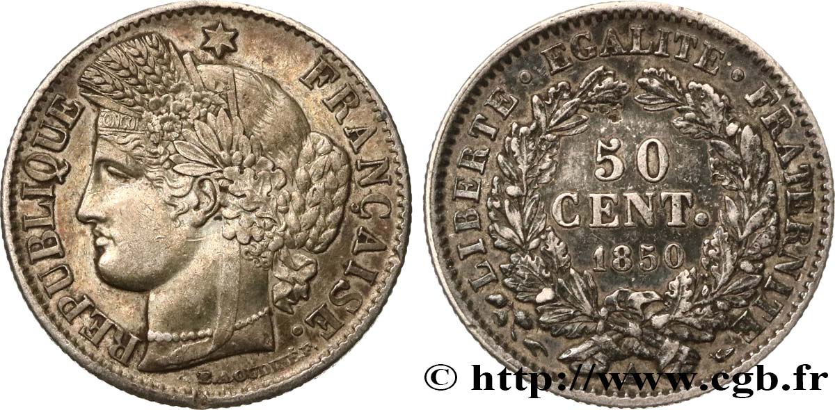 50 centimes Cérès, IIe République 1850 Paris F.184/2 XF48 
