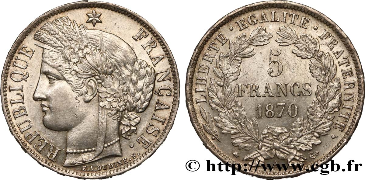 5 francs Cérès, avec légende 1870 Paris F.333/1 TTB54 