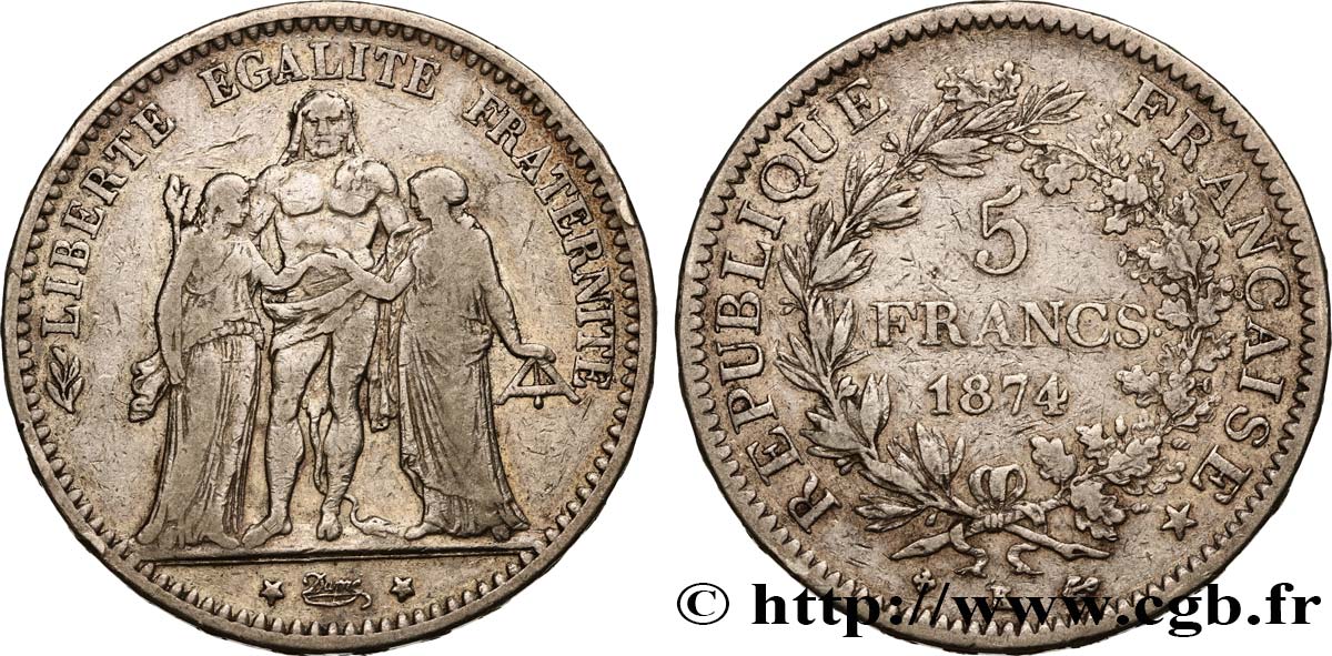 5 francs Hercule 1874 Bordeaux F.334/13 VF25