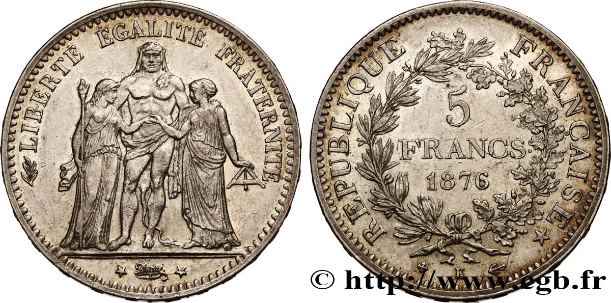 5 francs Hercule 1876 Bordeaux F.334/18 AU50 
