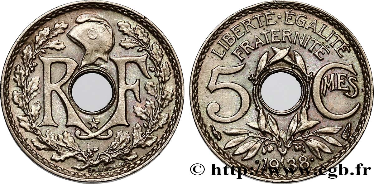 5 centimes Lindauer, maillechort, avec étoile 1938  F.123/1 TTB50 