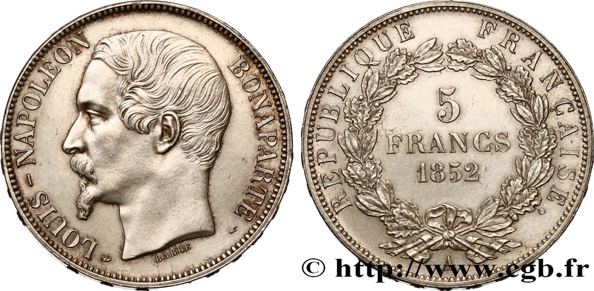 5 francs Louis-Napoléon, 1er type 1852 Paris F.329/1 AU 
