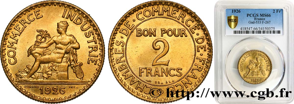 2 francs Chambres de Commerce 1926  F.267/8 MS66 PCGS