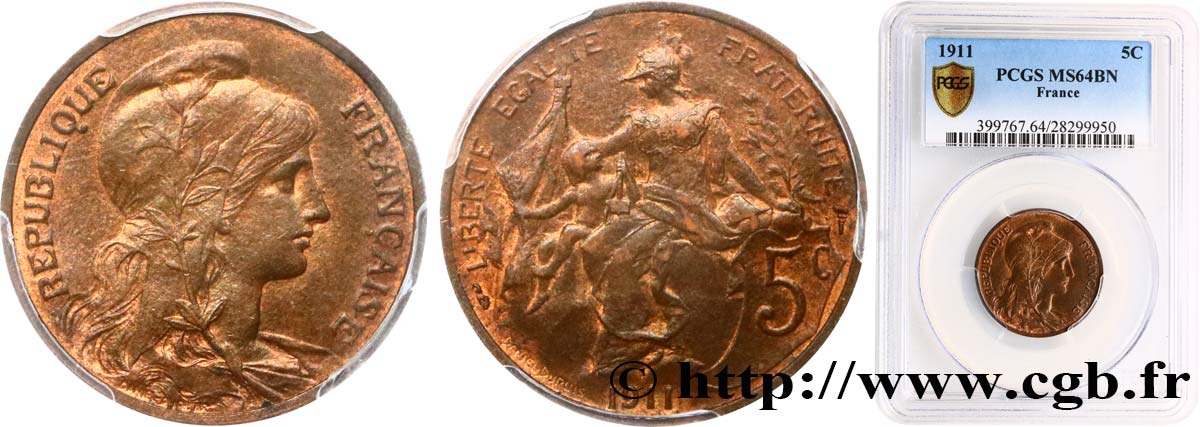 5 centimes Daniel-Dupuis 1911  F.119/23 SPL64 PCGS