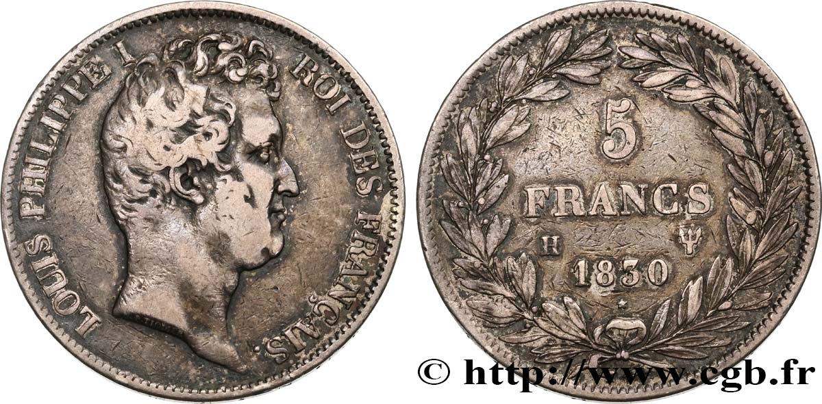 5 francs type Tiolier avec le I, tranche en creux 1830 La Rochelle F.315/5 S38 