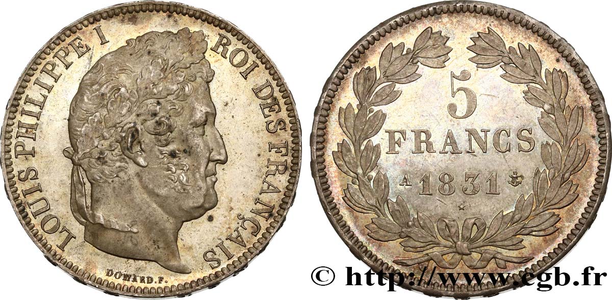 5 francs Ier type Domard, tranche en relief 1831 Paris F.320/1 MS63 