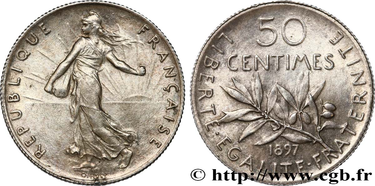 50 centimes Semeuse 1897 Paris F.190/1 SUP62 