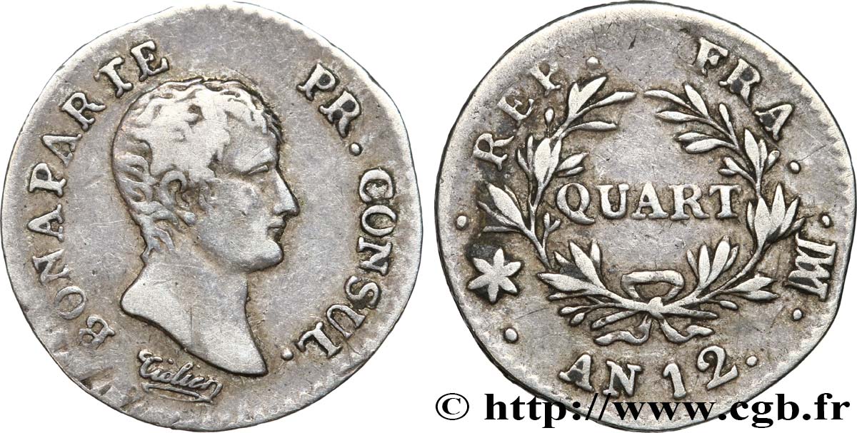 Quart (de franc) Bonaparte Premier Consul 1804 Marseille F.157/7 BC35 
