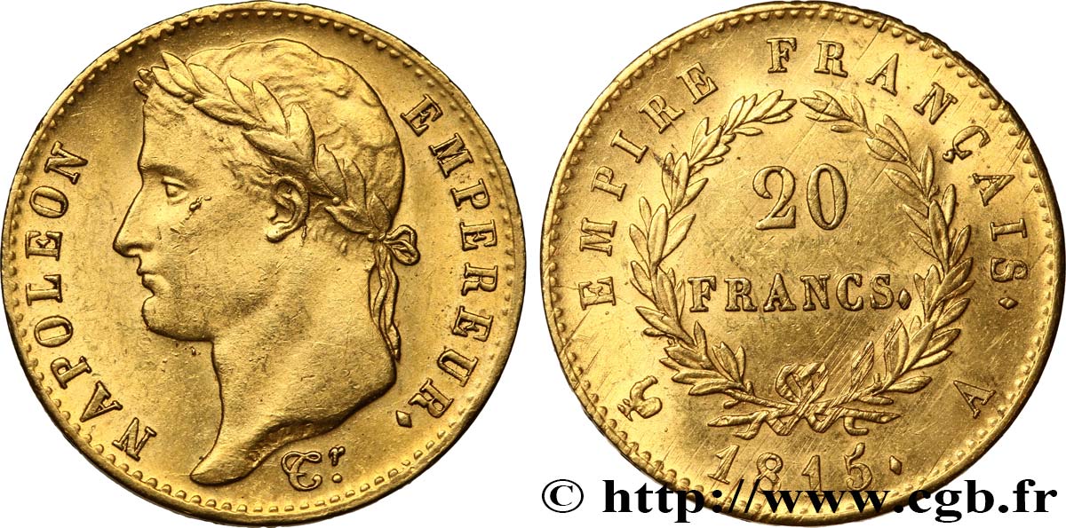 20 francs or Napoléon tête laurée, Cent-Jours 1815 Paris F.516A/1 TTB54 