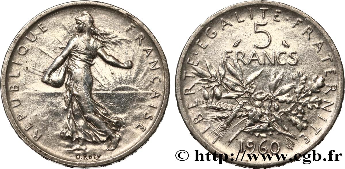 5 francs Semeuse, argent 1960 Paris F.340/4 AU