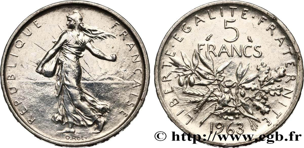5 francs Semeuse, argent 1963 Paris F.340/7 AU