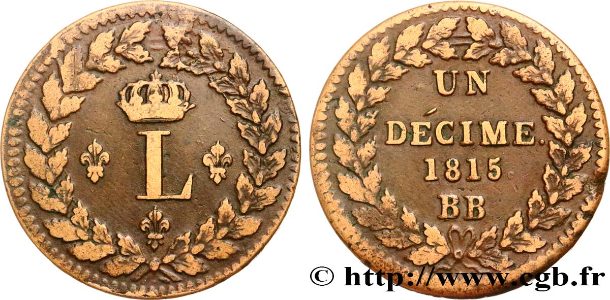Un décime à l’L couronnée 1815 Strasbourg F.132A/3 VF38
