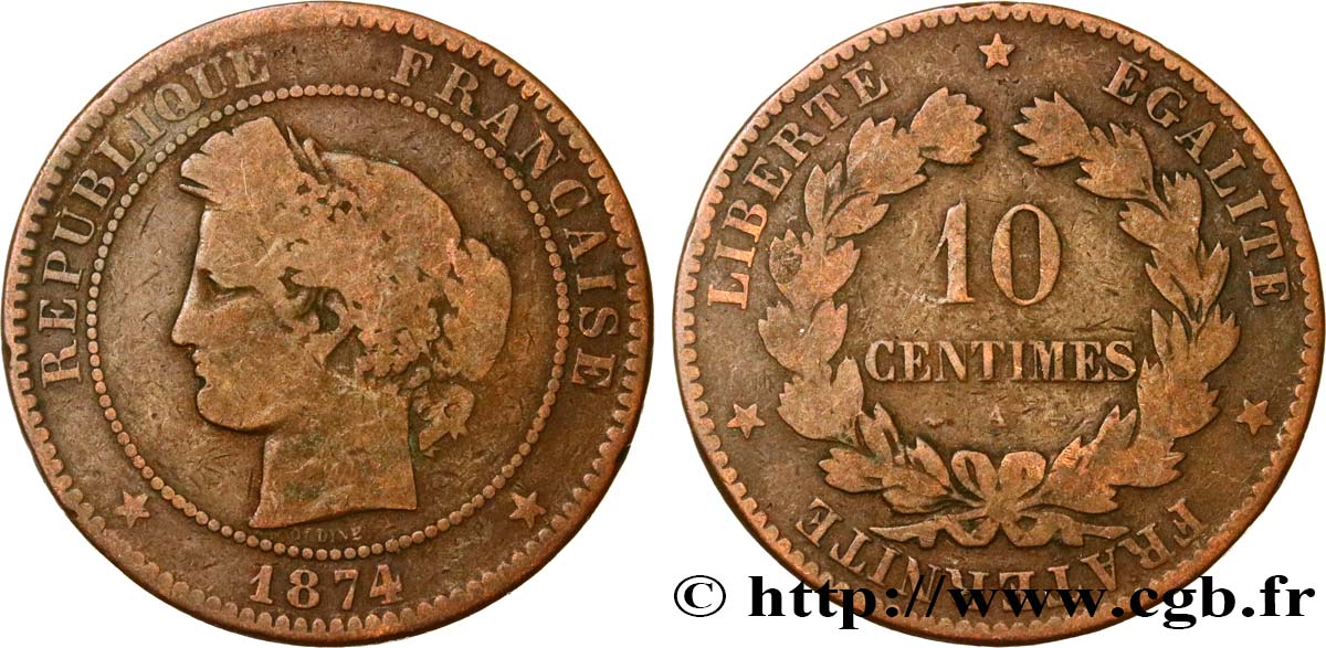10 centimes Cérès 1874 Paris F.135/12 F15