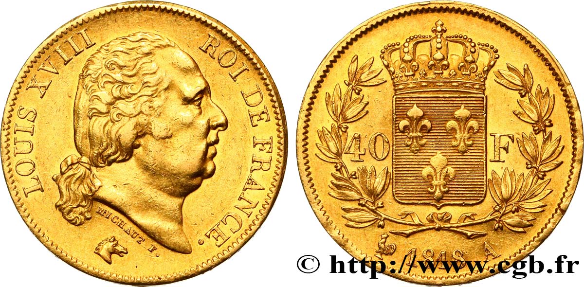 40 francs or Louis XVIII 1818 Paris F.542/7 SS52 