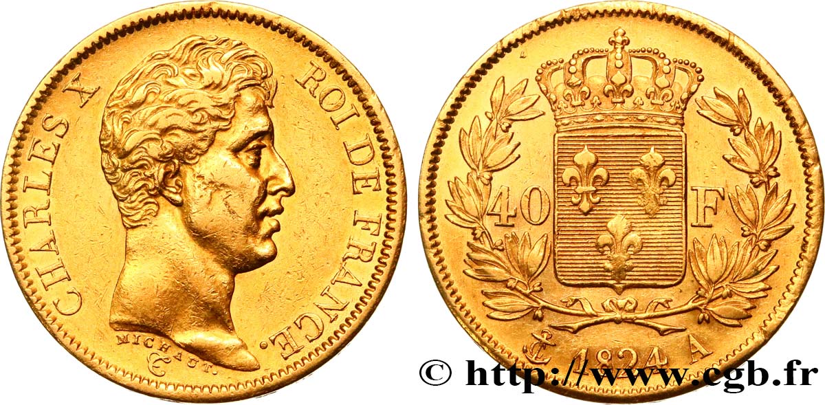 40 francs or Charles X, 1er type 1824 Paris F.543/1 SS48 