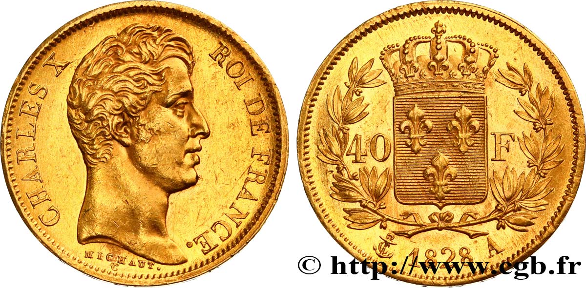 40 francs or Charles X, 2e type 1828 Paris F.544/3 SS54 