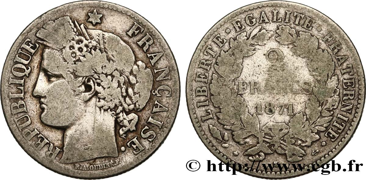 2 francs Cérès, avec légende 1871 Bordeaux F.265/7 TB15