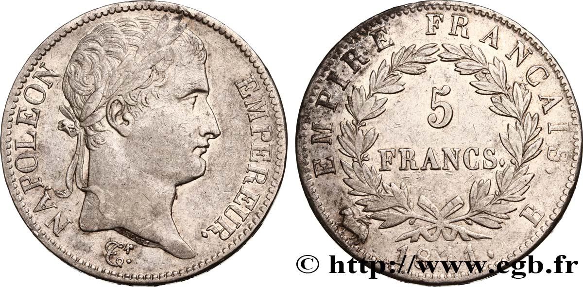 5 francs Napoléon Empereur, Empire français 1811 Rouen F.307/28 TTB45 