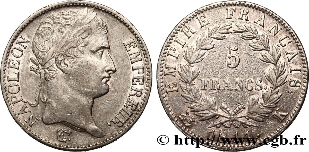 5 francs Napoléon Empereur, Empire français 1811 Bordeaux F.307/33 XF 