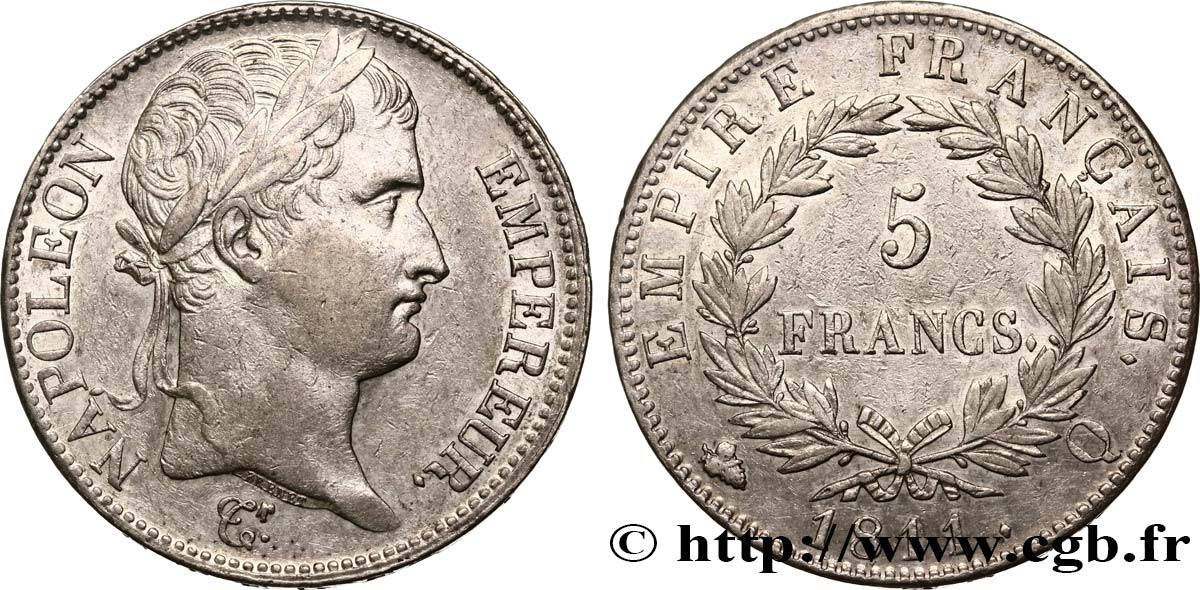 5 francs Napoléon Empereur, Empire français 1811 Perpignan F.307/37 XF48 