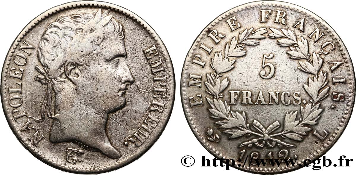 5 francs Napoléon Empereur, Empire français 1812 Bayonne F.307/48 TB25 