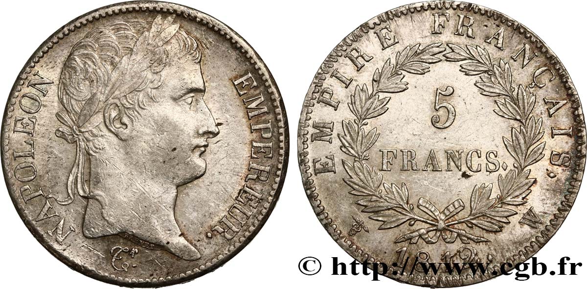 5 francs Napoléon Empereur, Empire français 1812 Lille F.307/57 AU55 