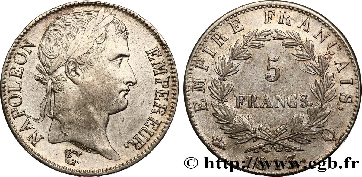 5 francs Napoléon Empereur, Empire français 1813 Perpignan F.307/70 SUP55 
