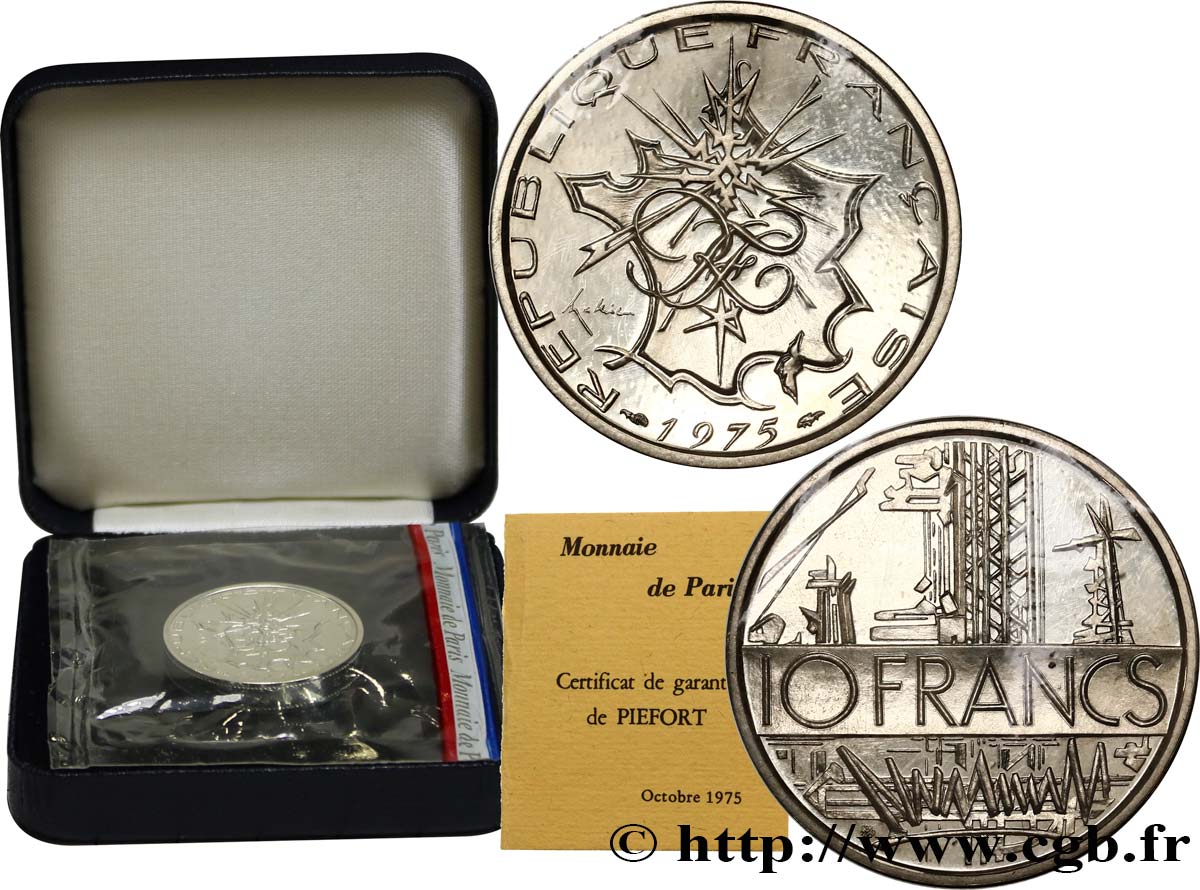 Piéfort argent de 10 francs Mathieu, tranche B 1975 Pessac F.365/3P MS 