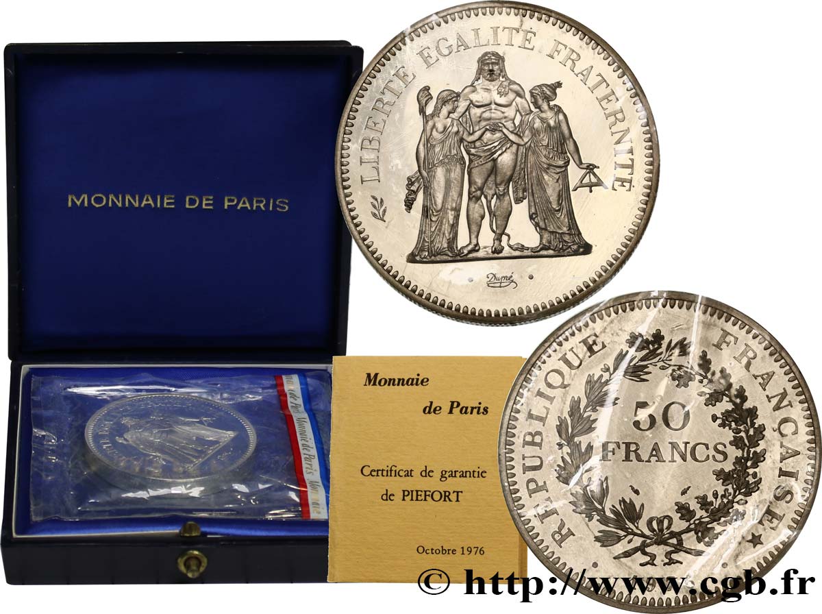 Piéfort argent de 50 francs Hercule  1976 Pessac F.427/4P FDC 