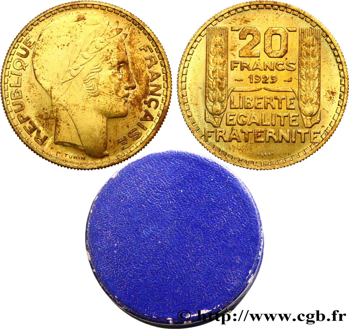 Essai de 20 francs Turin en bronze-aluminium 1929 Paris GEM.199 5 MS62 