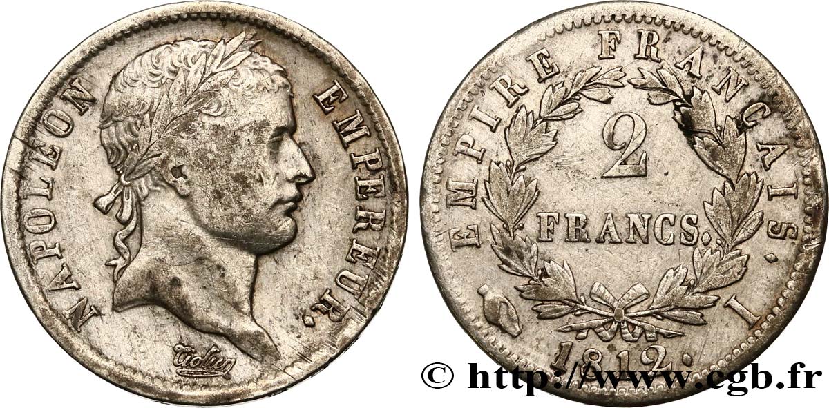2 francs Napoléon Ier tête laurée, Empire français 1812 Limoges F.255/43 TB+ 