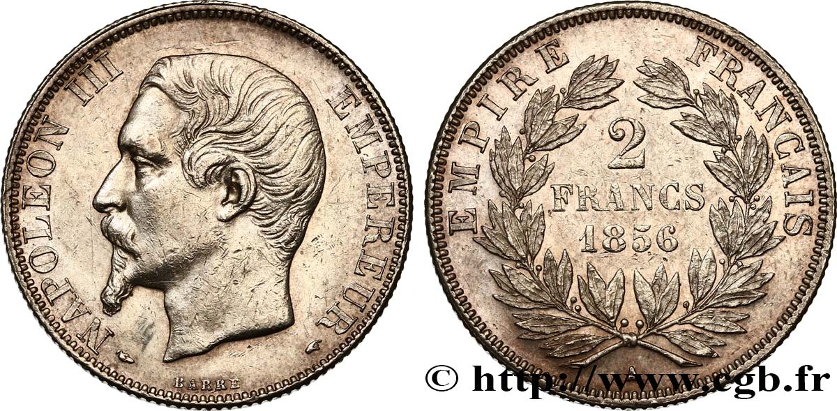 2 francs Napoléon III, tête nue 1856 Paris F.262/5 AU50 