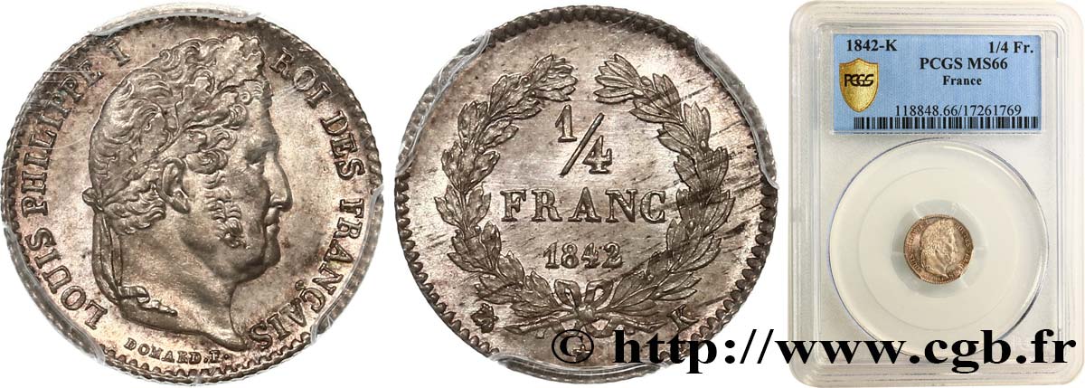 1/4 franc Louis-Philippe 1842 Bordeaux F.166/91 FDC66 PCGS