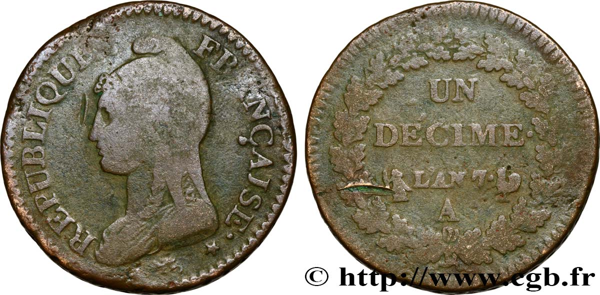 Un décime Dupré, grand module 1799 Paris F.129/20 TB20