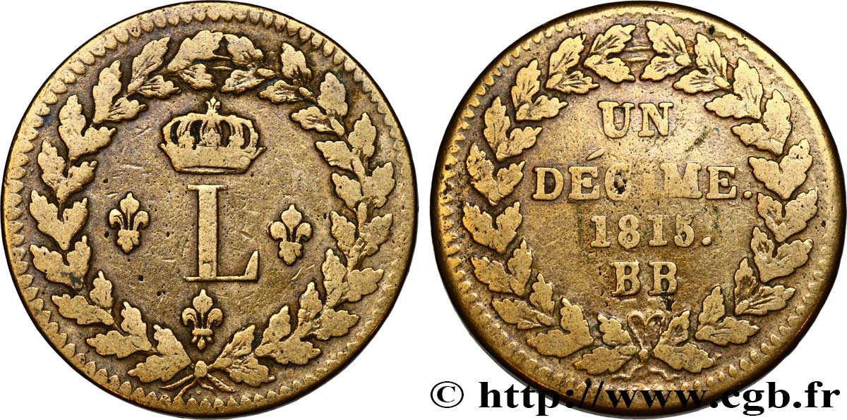 Un décime à l’L couronnée 1815  Strasbourg F.132A/3 TB30