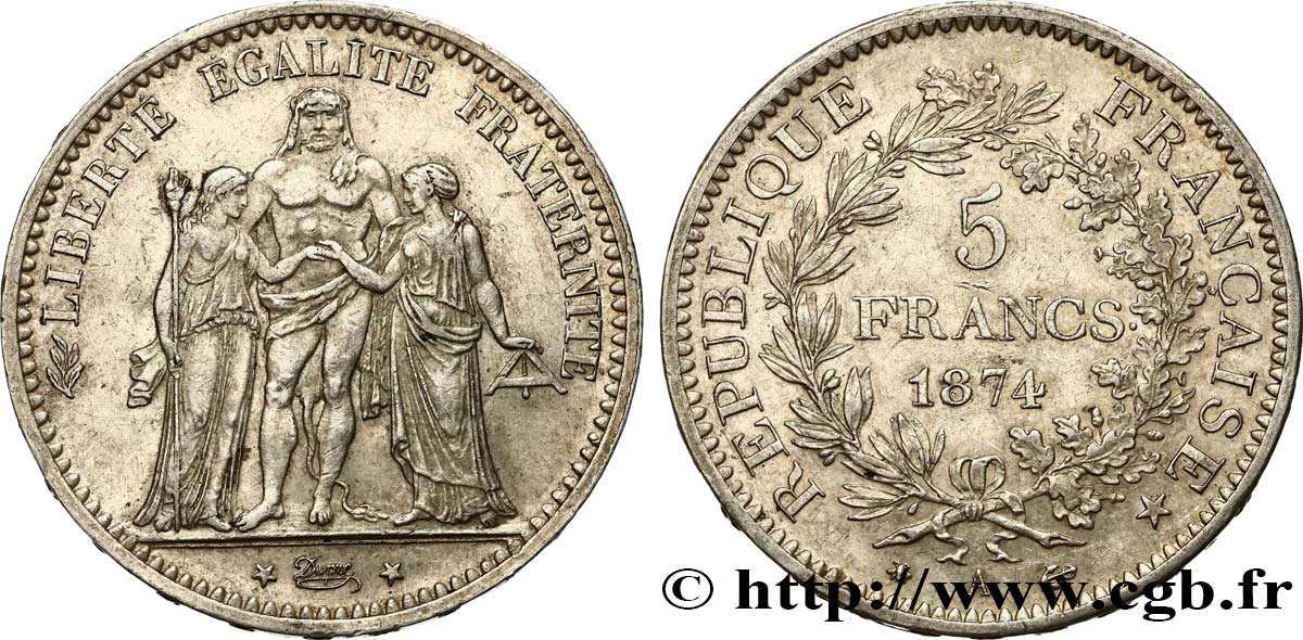 5 francs Hercule 1874 Paris F.334/12 AU50