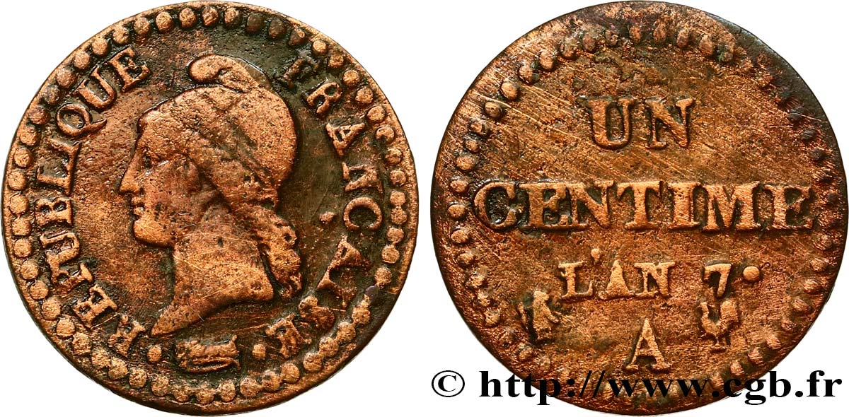 Un centime Dupré, 7 normal 1799 Paris F.100/15 VF