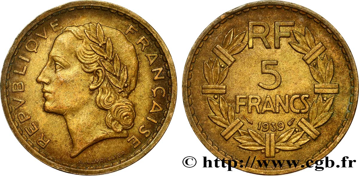 5 francs Lavrillier, bronze-aluminium 1939  F.337/3 TTB50
