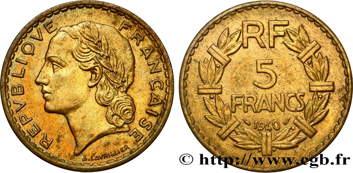 5 francs Lavrillier, bronze-aluminium 1940 F.337/4 BB52