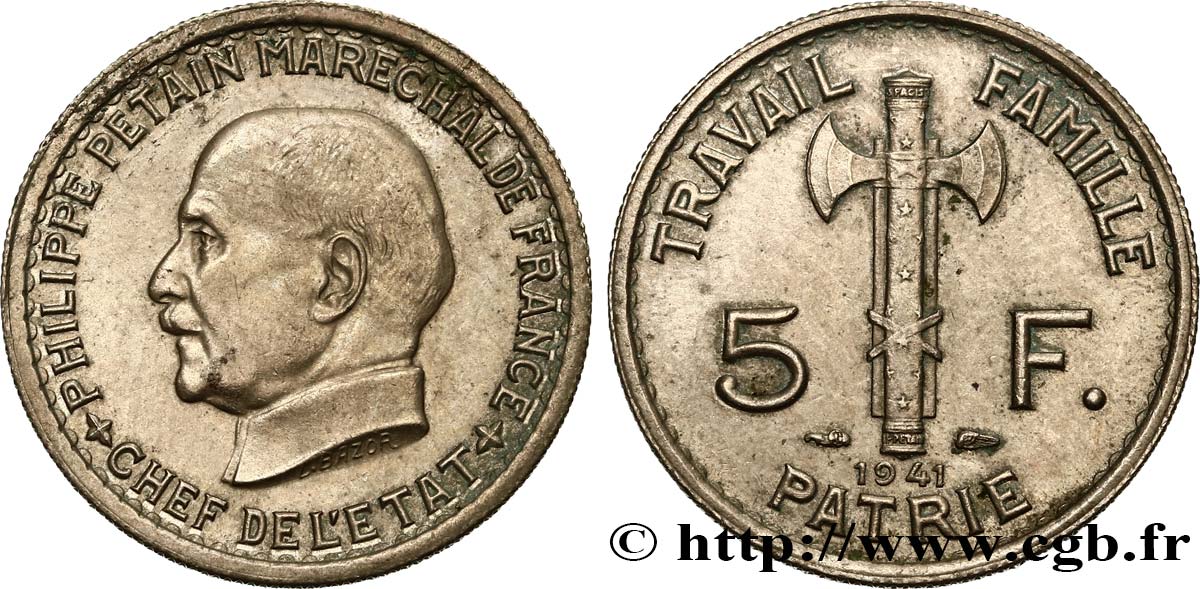 5 francs Pétain 1941  F.338/2 TTB+ 