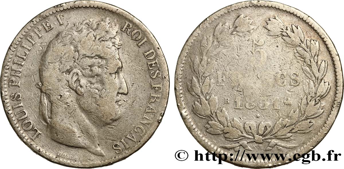 5 francs Ier type Domard, tranche en relief 1831 Rouen F.320/2 B