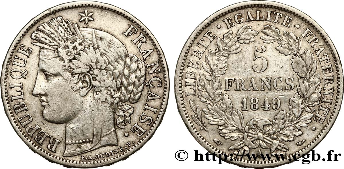 5 francs Cérès, IIe République 1849 Paris F.327/1 VF35