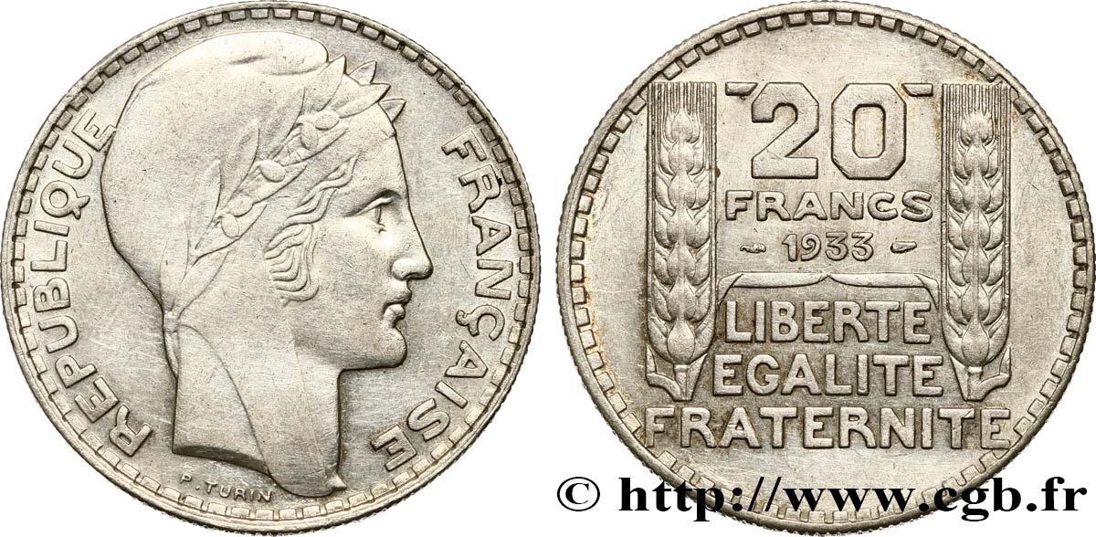 20 francs Turin, rameaux longs 1933 F.400/5 AU50